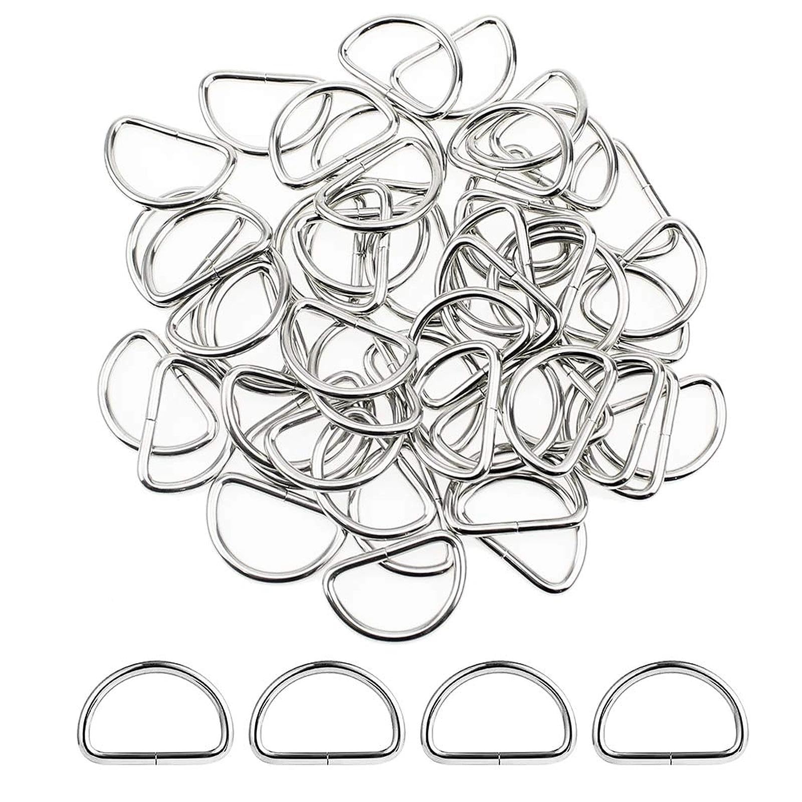 MZMing 50 Pieces D Rings Metal Nickel Plated D Ring Buckles 25mm Non Welded Loop Durable D-Ring Fasteners for Bag Buckle Purse Handle Webbing Strap Dog Collar Backpack DIY Accessories
