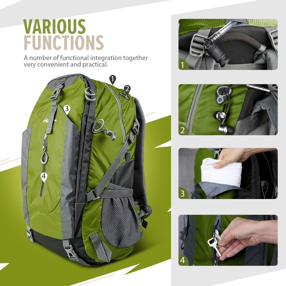 OutdoorMaster Hiking Backpack 45L - w/Waterproof Cover - Green