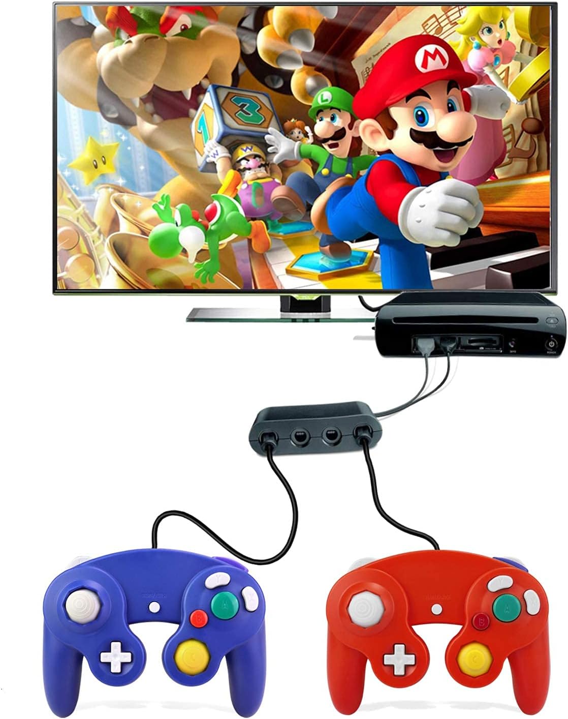 GALGO Gamecube Controllers, Classic Controller for Nintendo Gamecube and Compatible with Wii (Red & Deep Blue) (Renewed)