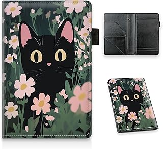 Server Book, PU Leather Waiter Book Server with Zipper Pocket Guest Check Notepad Organizer for Restaurant Servers and Hospitality Staff, Fits Server Apron, Black Cat with Flowers