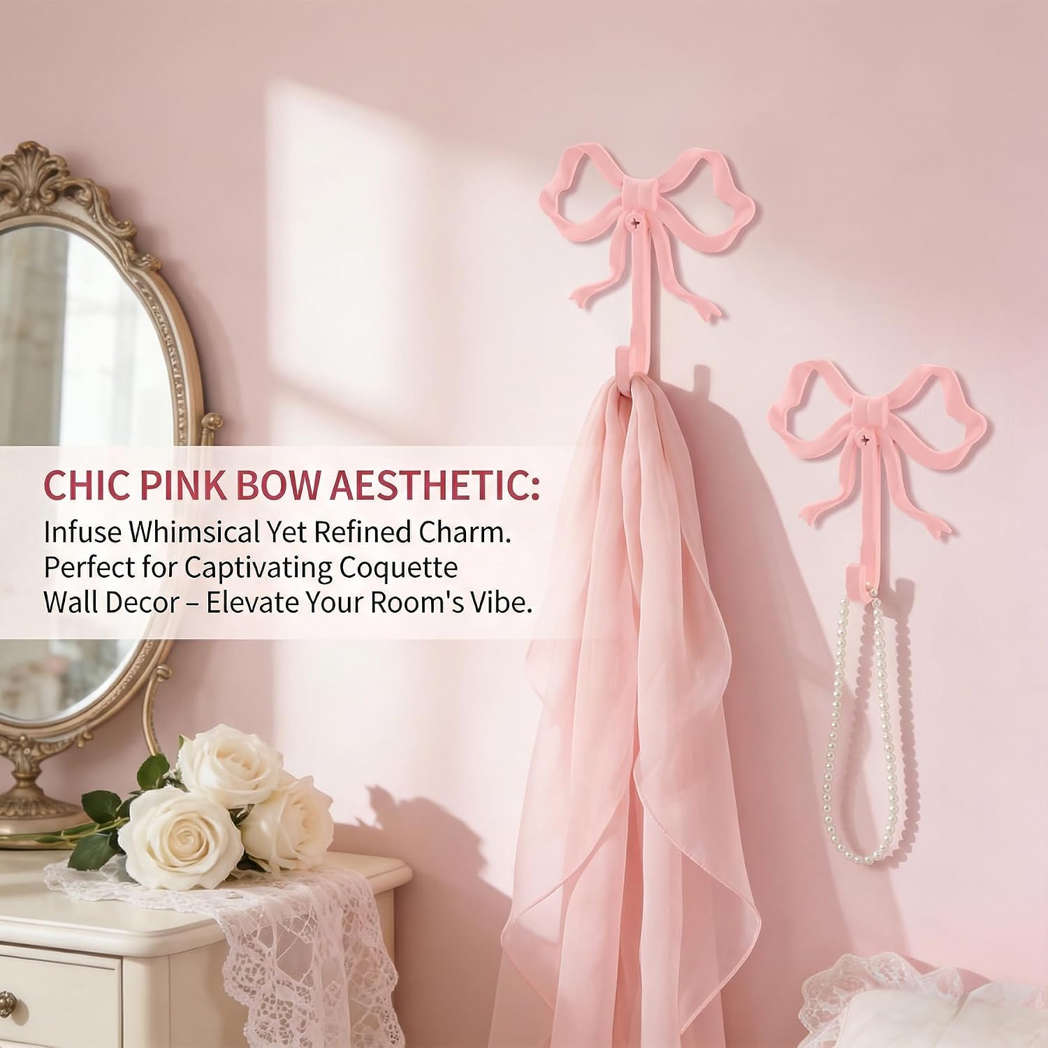 2Pack Pink Bow Hanger - Bow Hooks for Wall Pink, Aesthetic Coquette Room Decor, Cute Decorative Wall Hooks for Hanging, Knot Door Hanger for Hanging Hats Towels Coats, Bathroom Living Room Home Decor