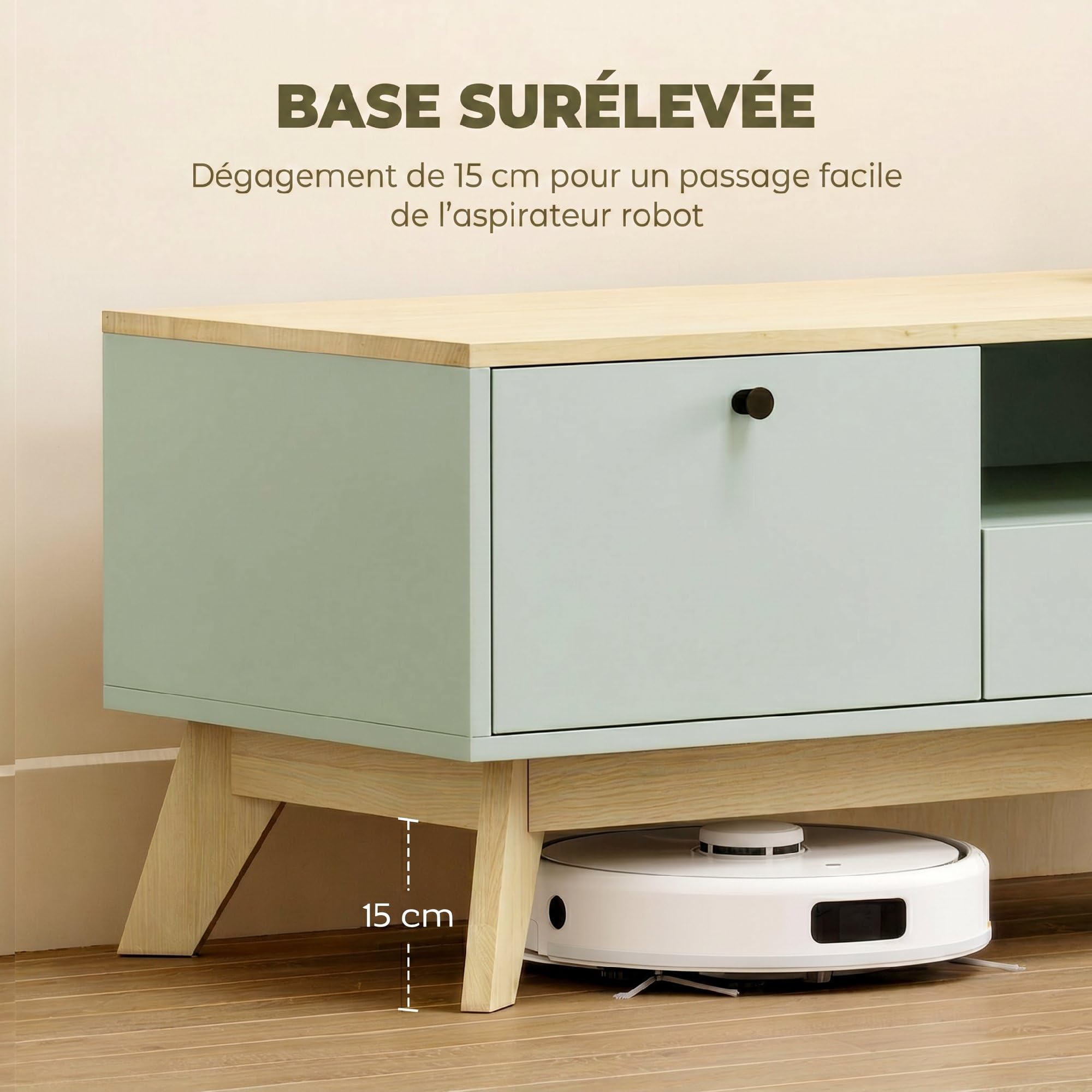 HOMCOM Table Basse de Salon Tiroir 100 x 50 x 40 cm Vert Clair et Chêne