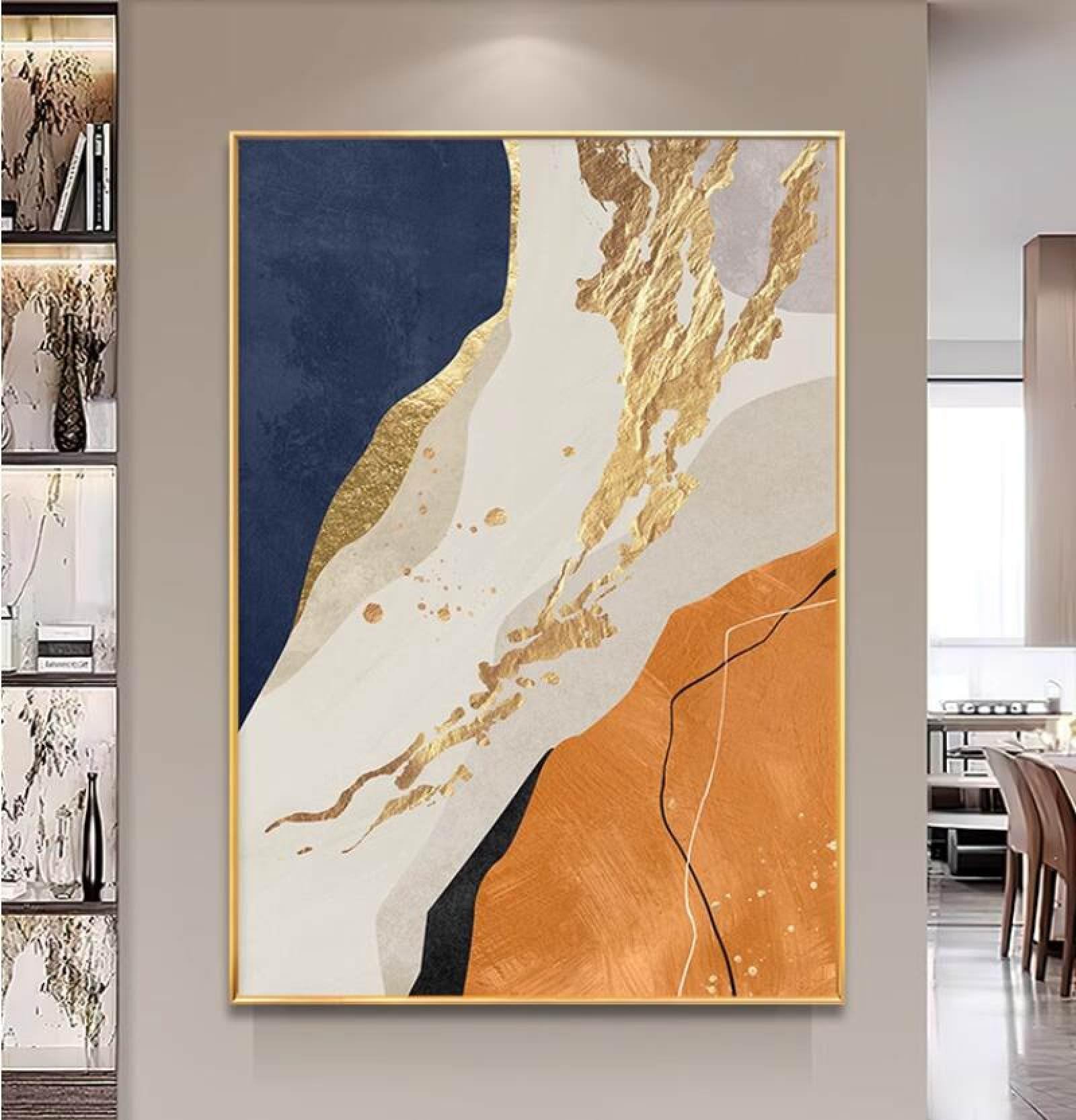 Peinture à l'huile abstraite feuille d'or faite main grand format