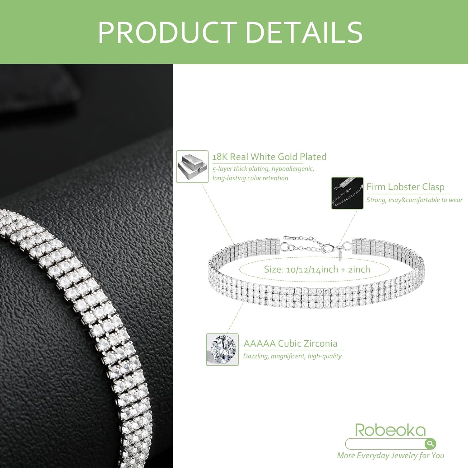 Silver Cubic Zirconia Choker Necklace for Women, 18K Real Gold Plated Faux Diamond Choker Necklaces for Costume, Bling Rhinestone Jewelry Gift for Prom Wedding Bridal Bridesmaids - Image 2