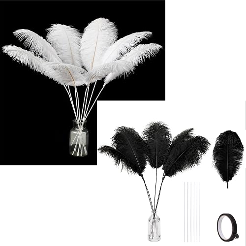 Holmgren 20Pcs 22inch Black and White Ostrich Feathers Bundles for Wedding Party Home