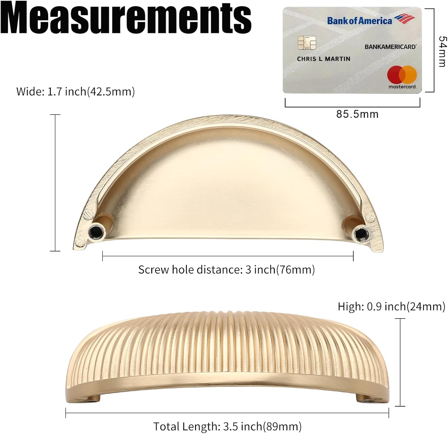 10 Pack Brushed Bruss 3 Inch(76mm) Cabinet Cup Pulls Gold Kitchen Shell Cabinet Handles Drawer Pulls Hardware Dresser Bathroom