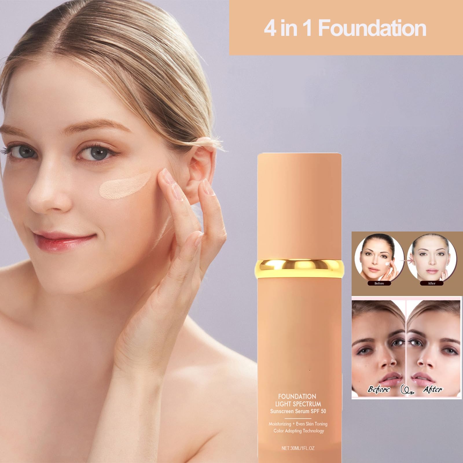 Lereliable 4 in 1 Color Changing Foundation, Careoast foundation, Match Cosmetics foundations, Nuvoria Base, 4 In 1 Foundations Liquid With SPF 50 for All Skin (1pc, 1)