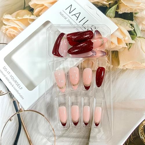 Miniatura 11 de Uñas postizas a presión de almendra, medianas, uñas postizas artificiales con bonito diseño de flores, cobertura completa, reutilizables