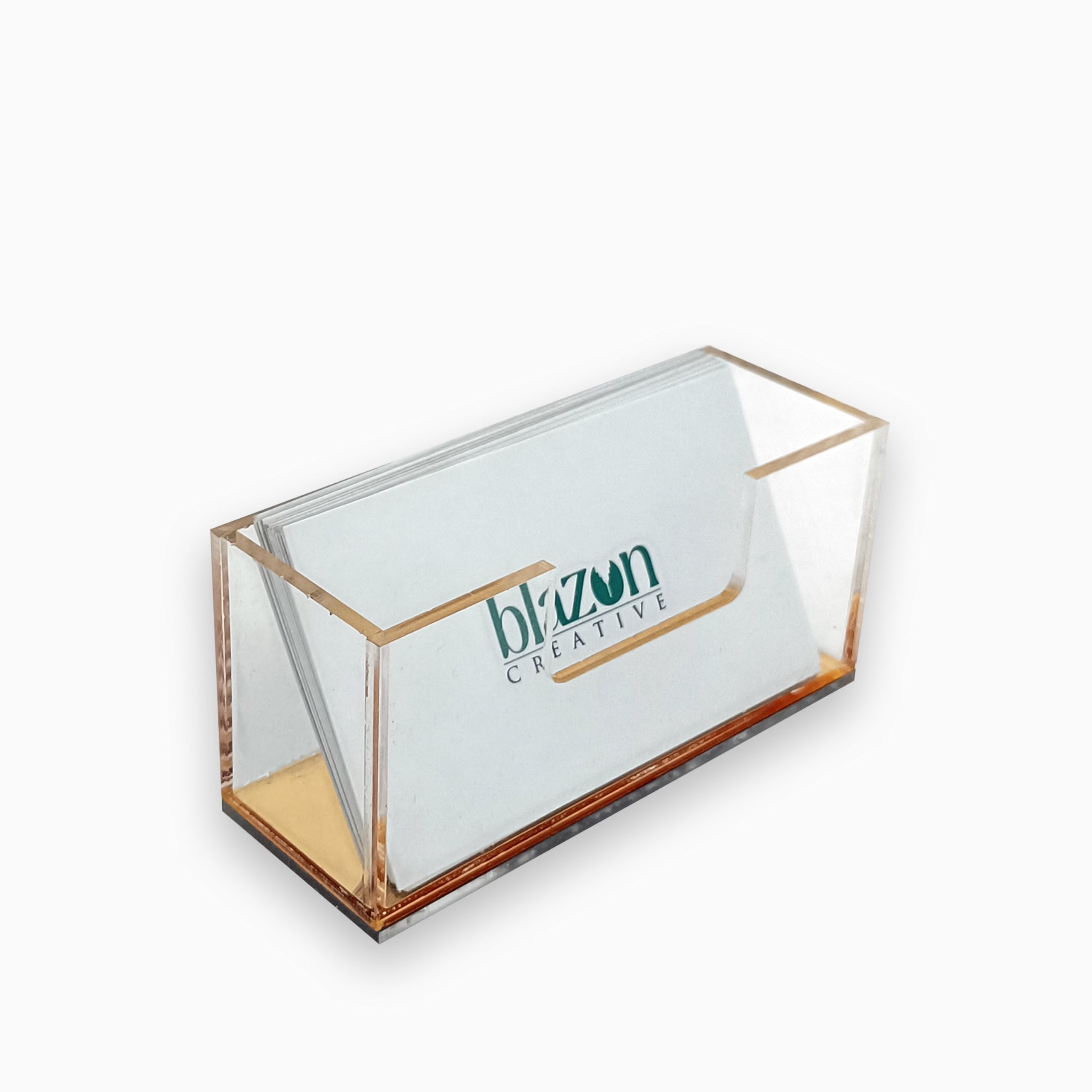CRIVON® Clear Acrylic Business card holder, Card Display Stand with Gold mirror effect for Office desk, Home decor, Conference desk and Gift purpose. (GOLD)