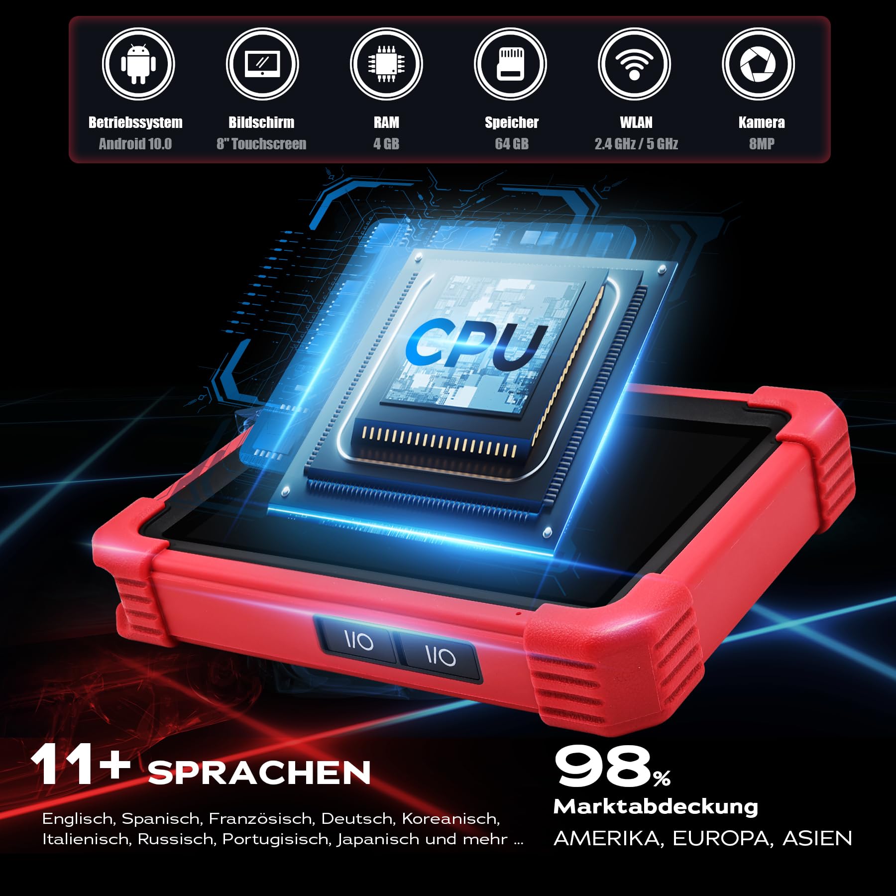 Launch X-431 Pro SE Equipo de diagnóstico OBD2, Lectura de Fallos de Todos los Sistemas, 38 Funciones de Servicio (Aceite/EPB/DPF/batería), función VAG, Soporte Can FD y DoIP, con Bluetooth y Cable.