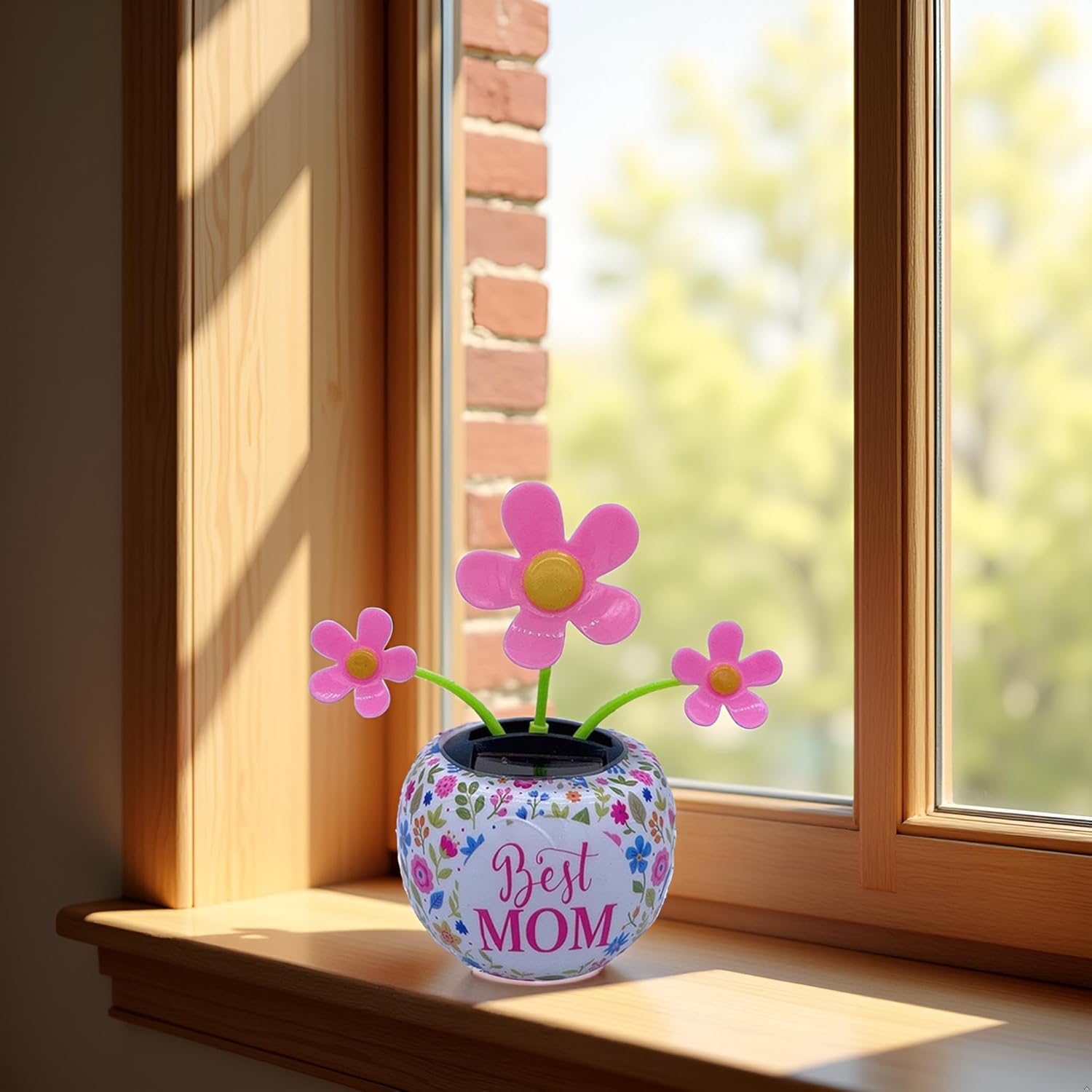 Pink Chrysanthemum Dancing Flower for Car, Automatic Swinging Butterfly Flower Decoration Car Dashboard Ornaments, Car Windowsill Decoration Desktop Solar Dancing Ornament, Solar Dancing Figurines