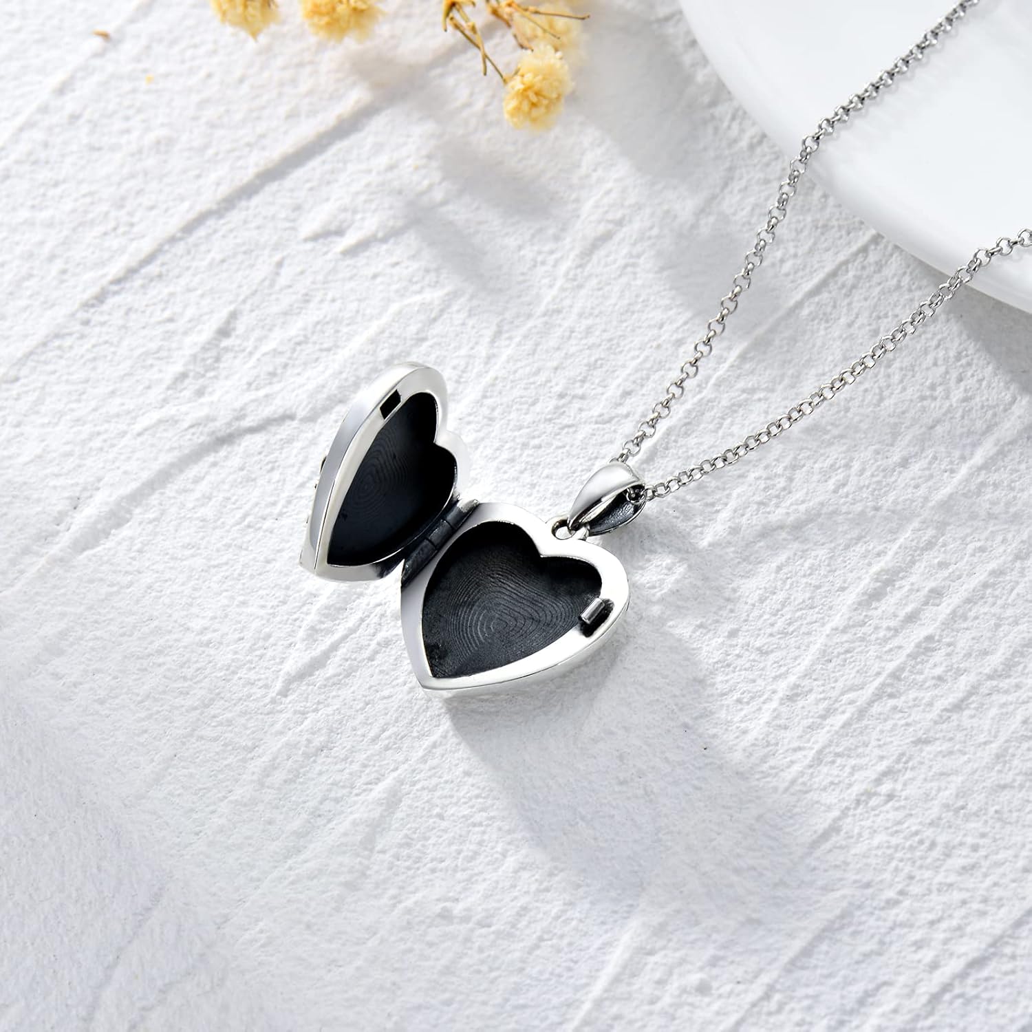 SOULMEET Personalized Silver Locket Necklace That Holds Pictures Photo Keep Someone Near to You, Memorial Custom Lockets Necklaces Letters Engraving for His Her - Image 3