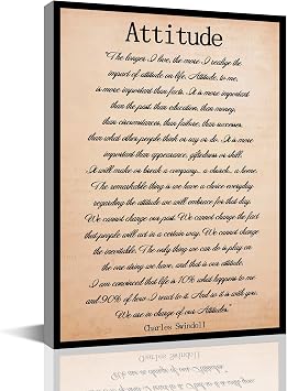 Inspirational Quote Attitude Canvas Poster Painting Wall Art, positive affirmations wall decor Modern Minimalist Print Artwork Framed Ready to Hang for Home Office Decor16x24inch-Wooden Framed