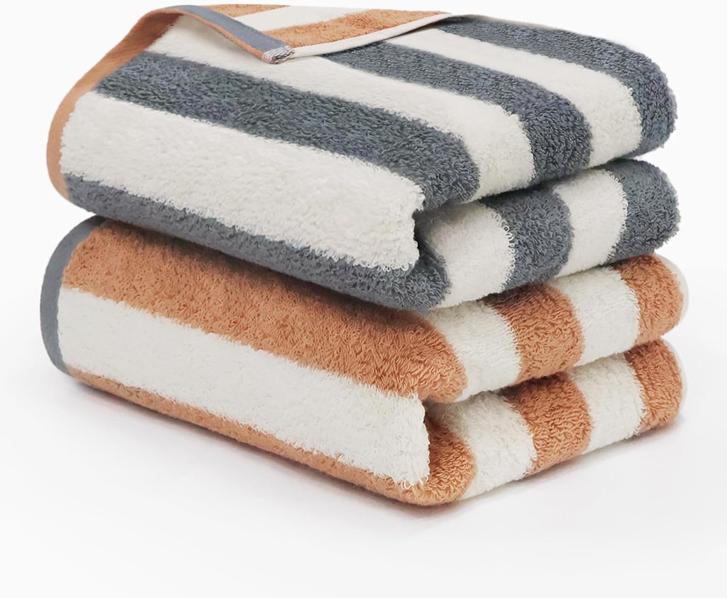 2-Pack Striped Hand Towels for Bathroom, 28x12 Inch Soft Cotton Towels, Absorbent Quick-Dry Guest Bath & Gym Towels, Kitchen Hand Towel Set (Gray)