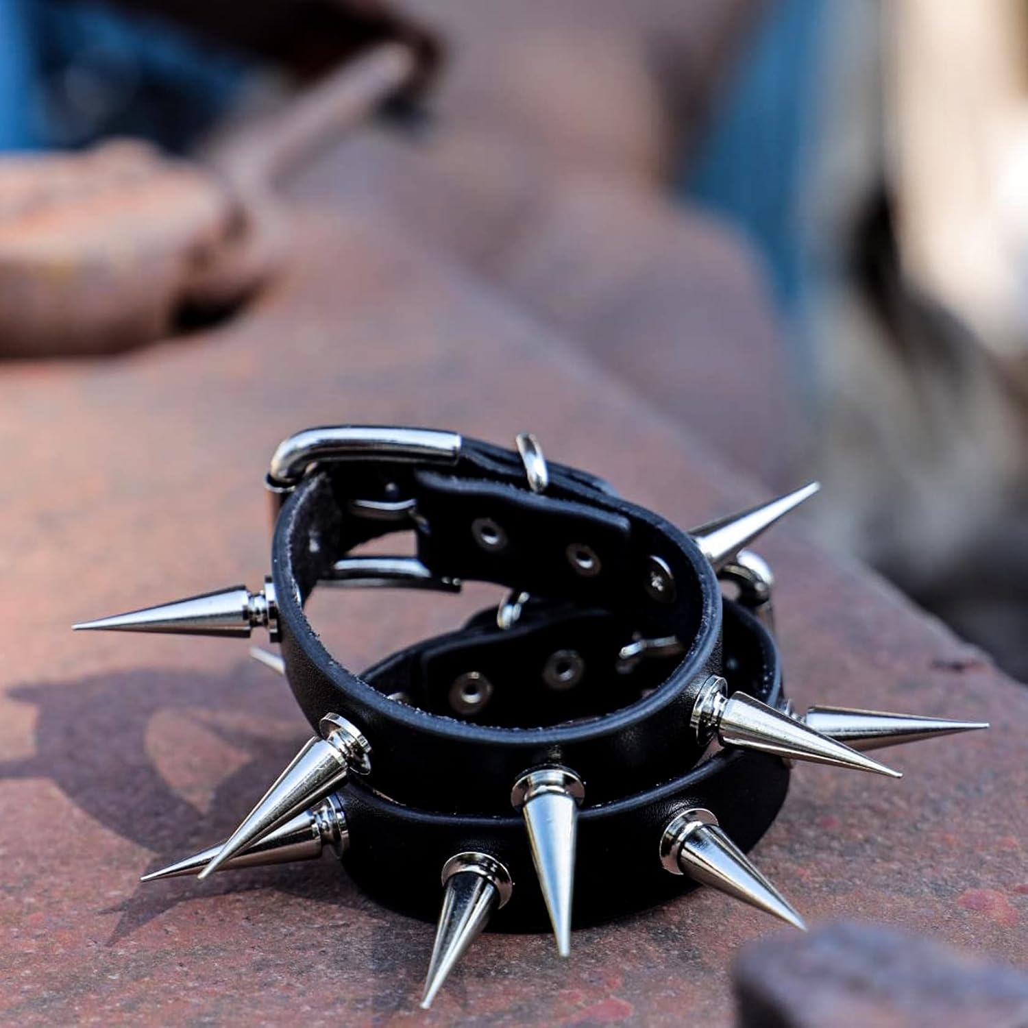 MILAKOO 2 Pcs Punk Style PU Leather Bracelet Bangle with Rivets Spiked Accent - Image 6