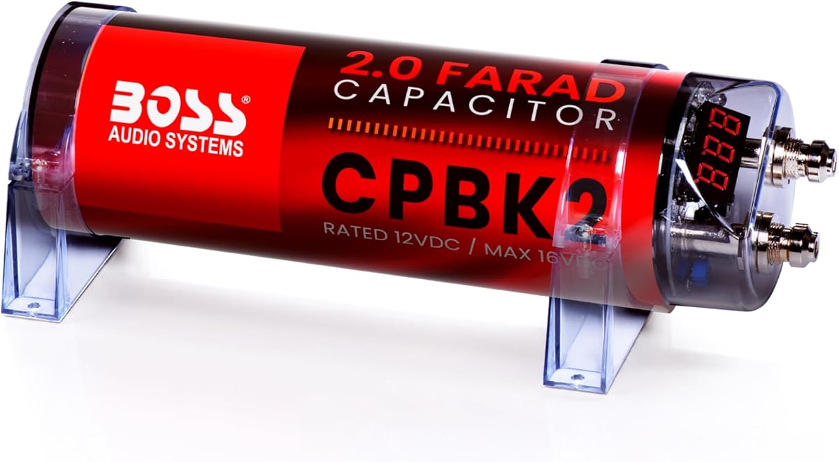 Condensador para automóvil CPBK2: 2 faradios, almacenamiento de energía, mejora los graves del estéreo, pantalla de voltaje de 3 dígitos, LED de estado de carga