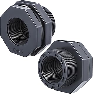 2 Pcs 2 Inch PVC Bulkhead Fitting Water Tank Connector Plumbing Bulkhead Pipe Fitting NPT for Rain Barrels, Water Tanks, Aquariums, Tubs, Pools