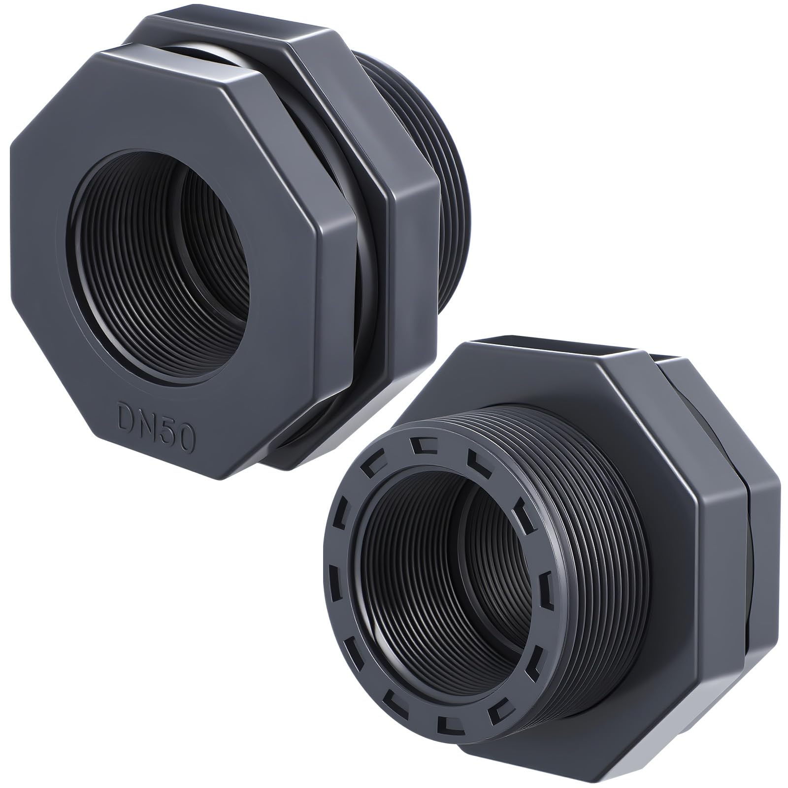 2 Pcs 2 Inch Bulkhead Fitting PVC Npt Tank Connector