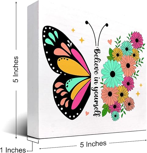 Miniatura 2 de Letrero de madera con texto en inglés "Believe in Yourself", decoración de escritorio rústica motivacional para decoración de escritorio para el