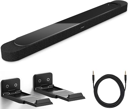 Bose Lifestyle Ultra Soundbar Bundle with Aux Cable, Wall Mount, Wireless Home Soundbar for TV with Dolby Atmos, Surround Sound, Black