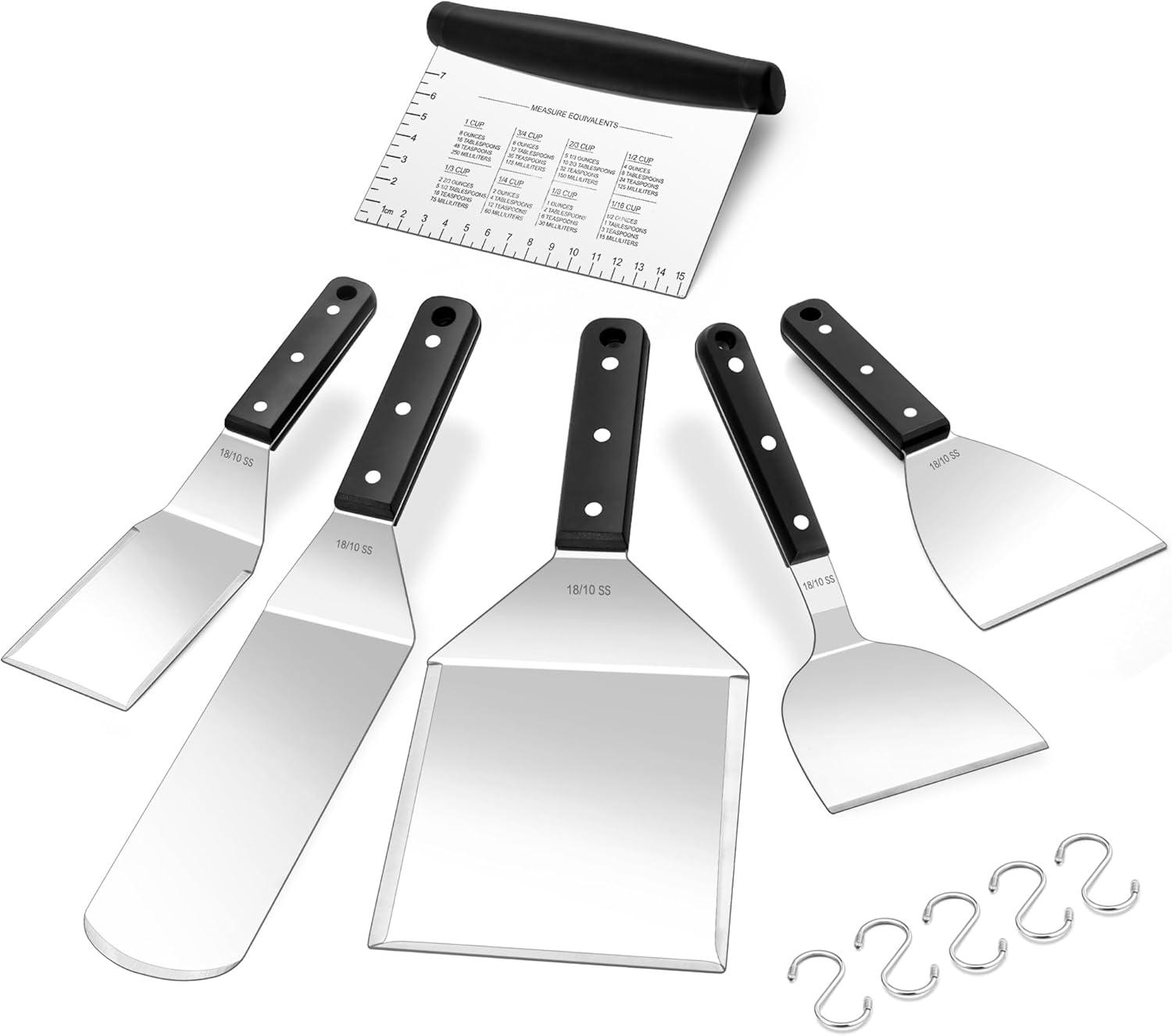 HaSteeL 18/10 Stainless Steel Griddle Spatula, Flat Top Grill Accessories Set of 11, Heavy Duty Metal Spatula Turner & Griddle Scraper for Teppanyaki Tailgating Stove Skillet Camping, Dishwasher Safe