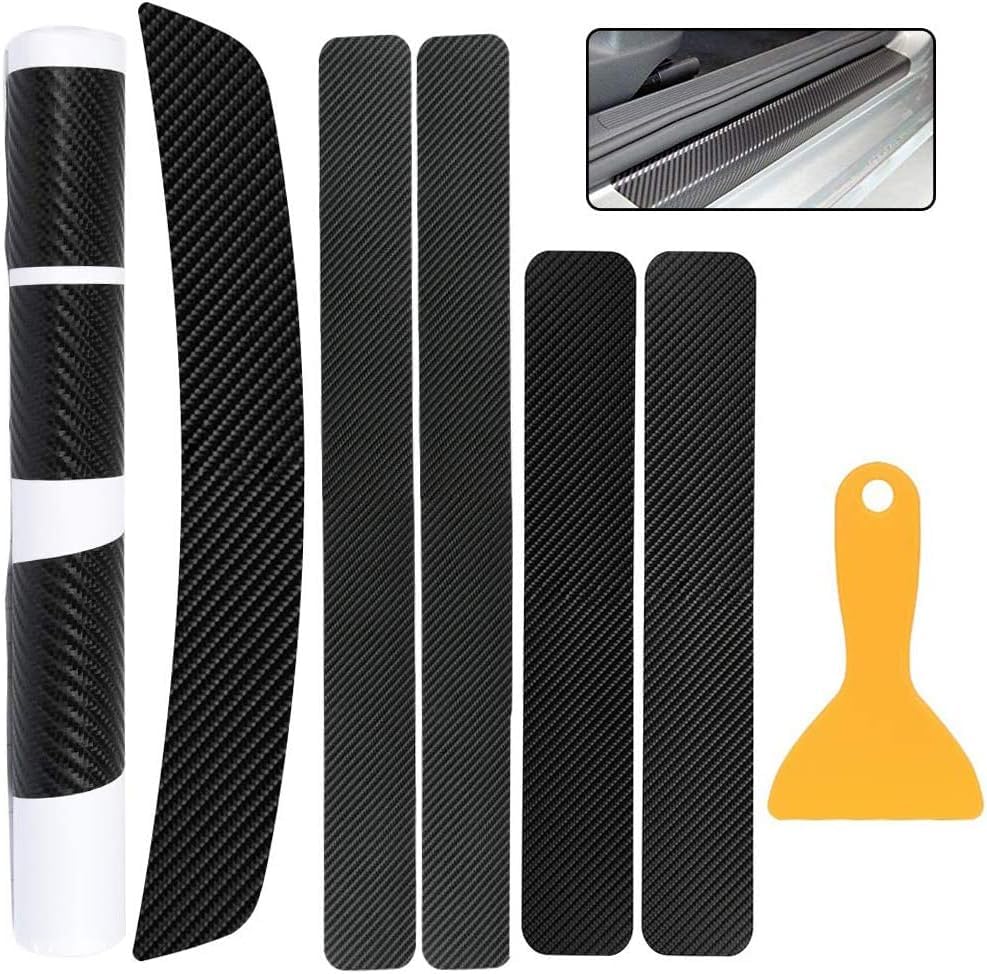 Lot de 6 autocollants de seuil de portière de voiture en fibre de carbone, protection universelle de portière de voiture, protection des bords, protection...
