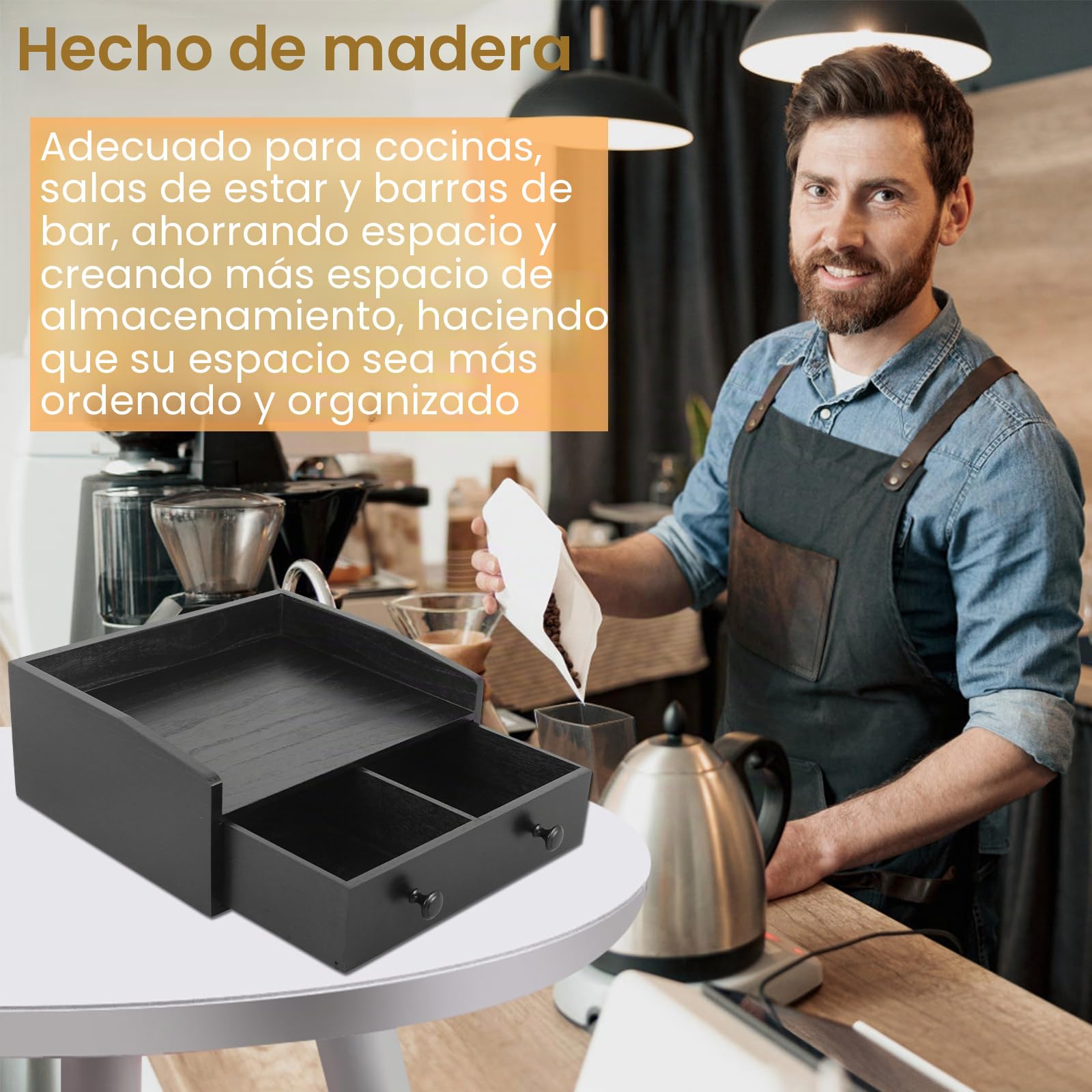 Organizador para bar de café, estación de trabajo, soporte para cápsulas con cajón para cápsulas de café, soporte para cafetera, accesorios de cocina, para café y oficina