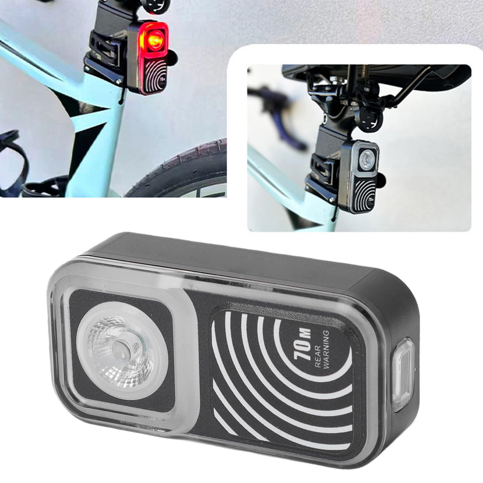 VGEBY Fanale Posteriore per Bici con 70 Metri | Costruzione in ABS, Avviso Intelligente a Tre Livelli, Misura Universale per Mountain Bike e Bici da Strada, Batteria Al