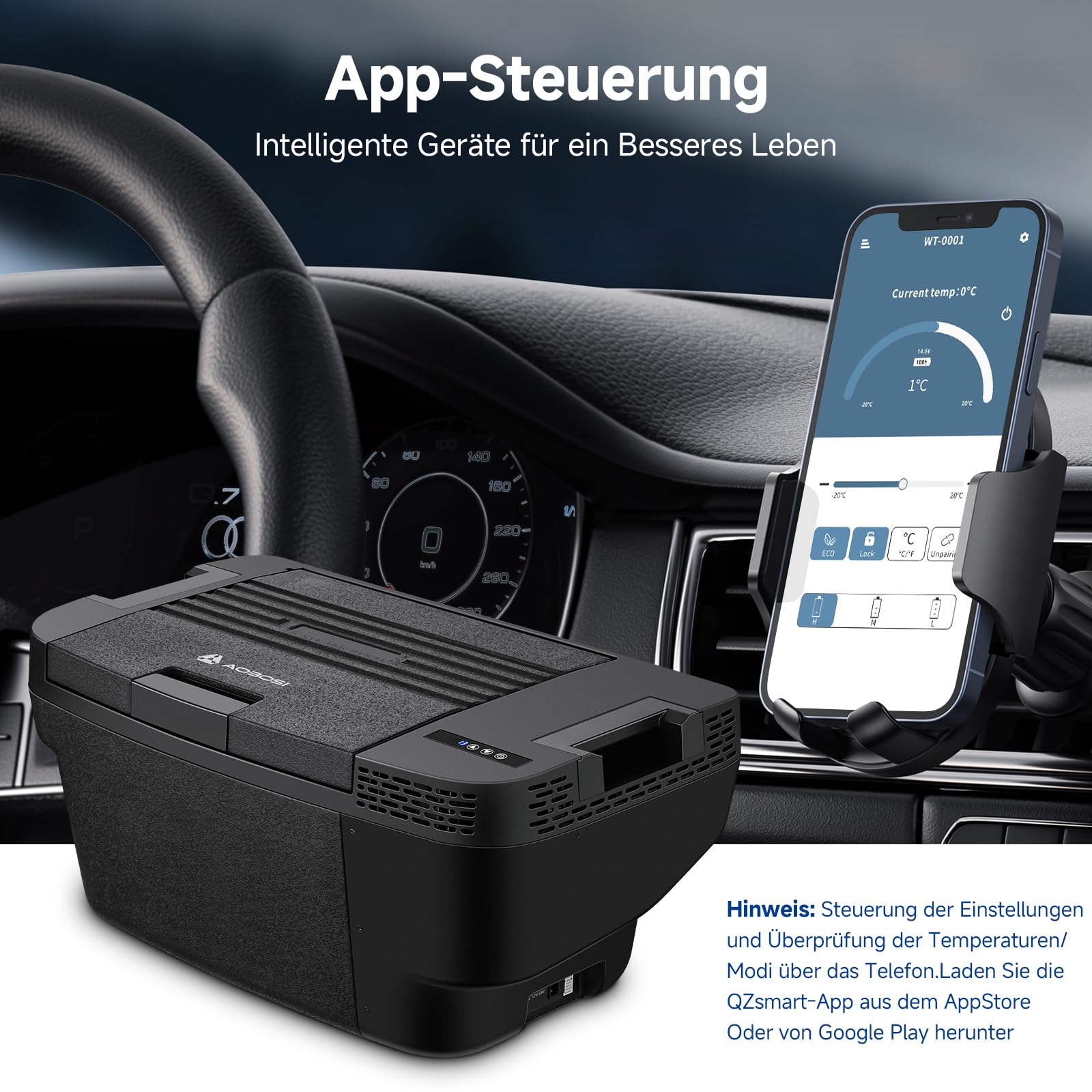 AAOBOSI Kompressor Kühlbox 35L 12V bis -20°C App-Steuerung Tragbar Anti-Shake für Outdoor Reisen Camping