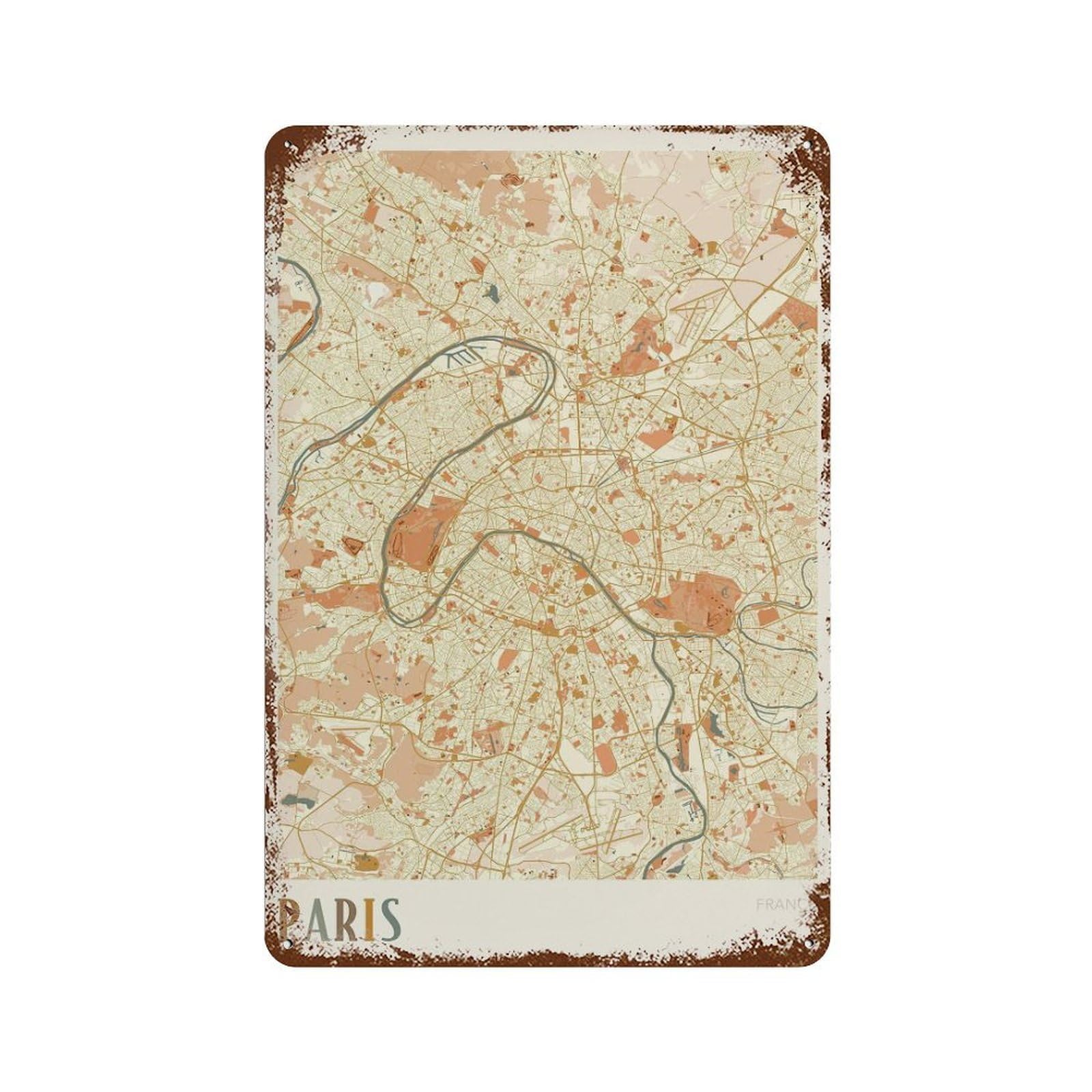 xiaoxiaoshen Paris Map City Travel Decor France Boho Wall Decor Art Metal Tin Poster Modern Home Decor Art Home Bar Shop Decorations Vintage Sign 30x20cm