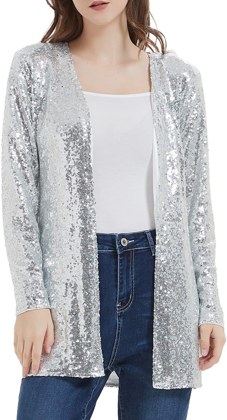 Anna-Kaci Women's Sequin Jacket Open Front Coat Blazer Party Cocktail Outerwear Cardigan,