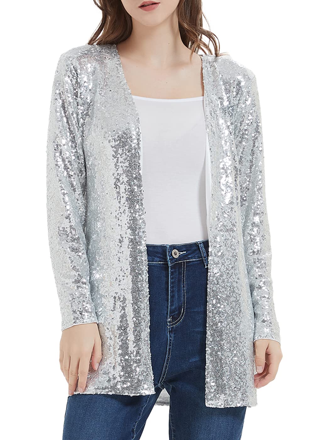 Anna-Kaci Women's Sequin Jacket Open Front Coat Blazer Party Cocktail Outerwear Cardigan,