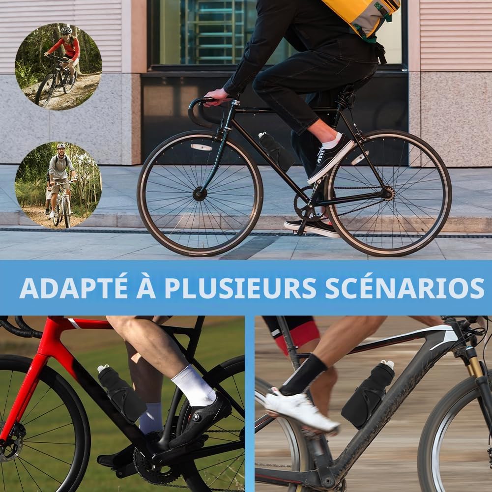 Porte-Bidon Universel 650ML sans BPA - Support Gourde Robuste VTT et Vélo de Route, Noir