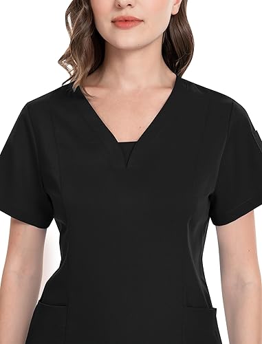 Miniatura 2 de niaahinn Conjunto de traje médico para mujer, moderno top con cuello en V y pantalones deportivos de pierna cónica con cordón de ajuste, conjunto