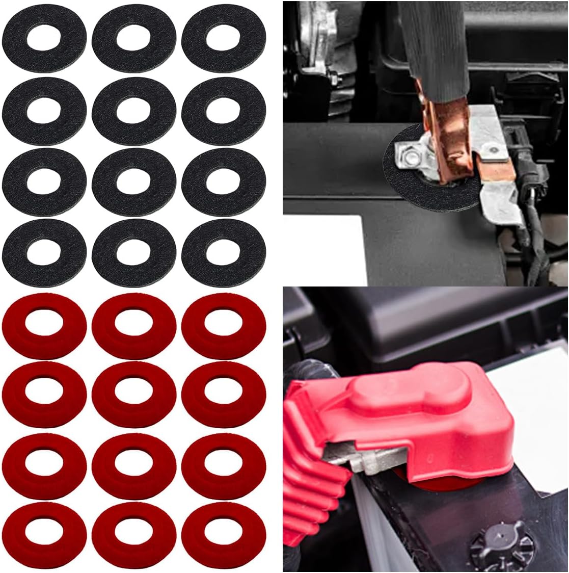 12PCS Battery Terminal Washer Pad, Anti Corrosion Washers, Fiber Washers Battery Top & Side Terminal Protector (Redblack)