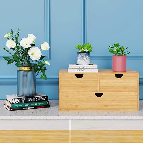 Miniatura 2 de Wisuce Organizador de Escritorio de Bambú - Mini Cajón de Escritorio Caja de Almacenamiento y Organización de Mesa para Suministros de Artículos de