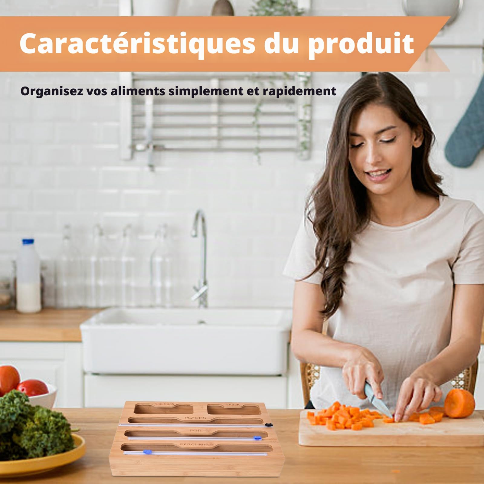 Vegena Découpeur de Film 5 en 1 avec Cutter, Distributeur de Film avec Cutter, Distributeur de Film pour Tiroir, Dérouleur de Film Alimentaire, Distributeur de Film Alimentaire et Cutter pour Tiroir