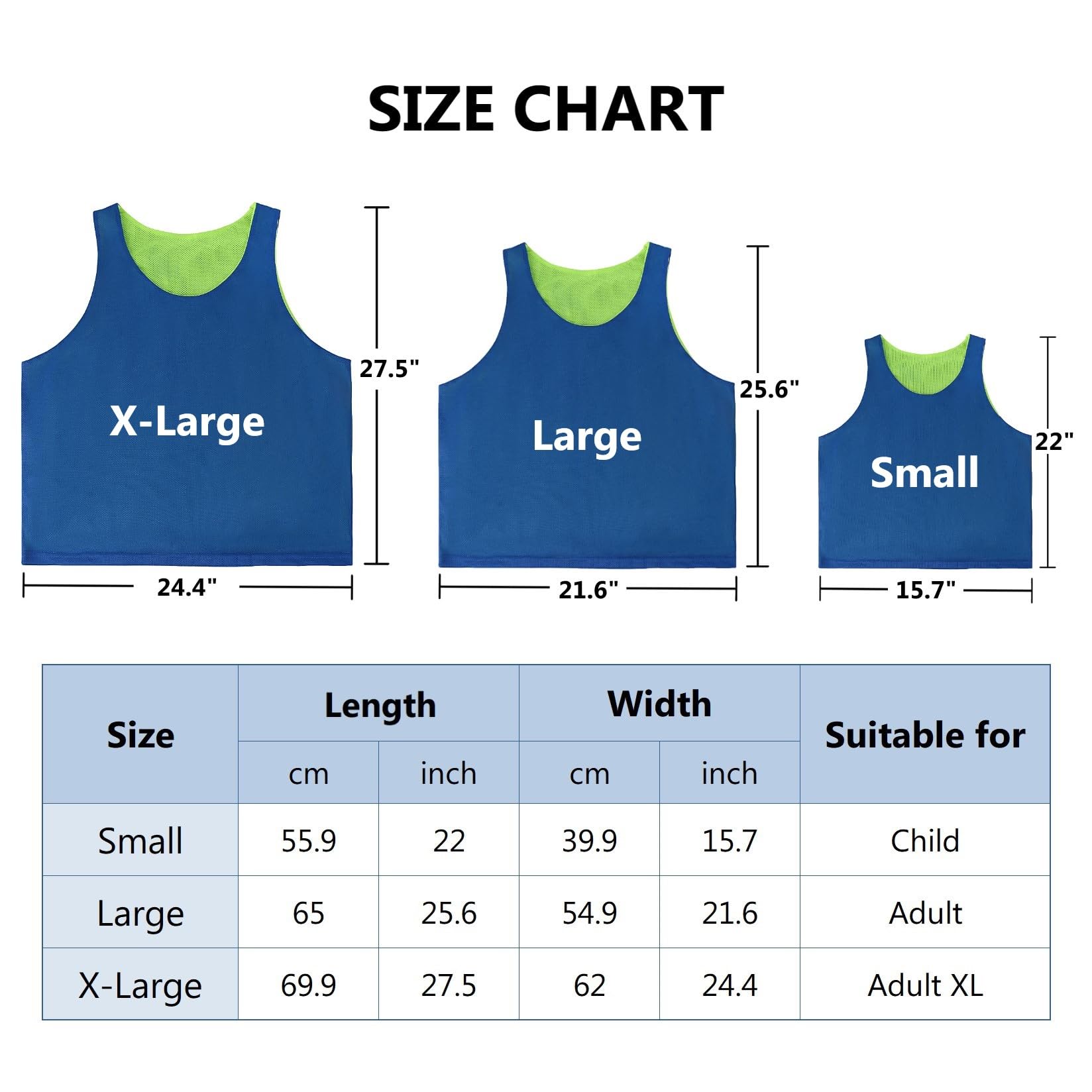 TOPTIE Gilets d'entraînement réversibles Gilet de Sport à Deux côtés Maillot de Football, Dossards pour équipe de Football pour Adultes et Jeunes