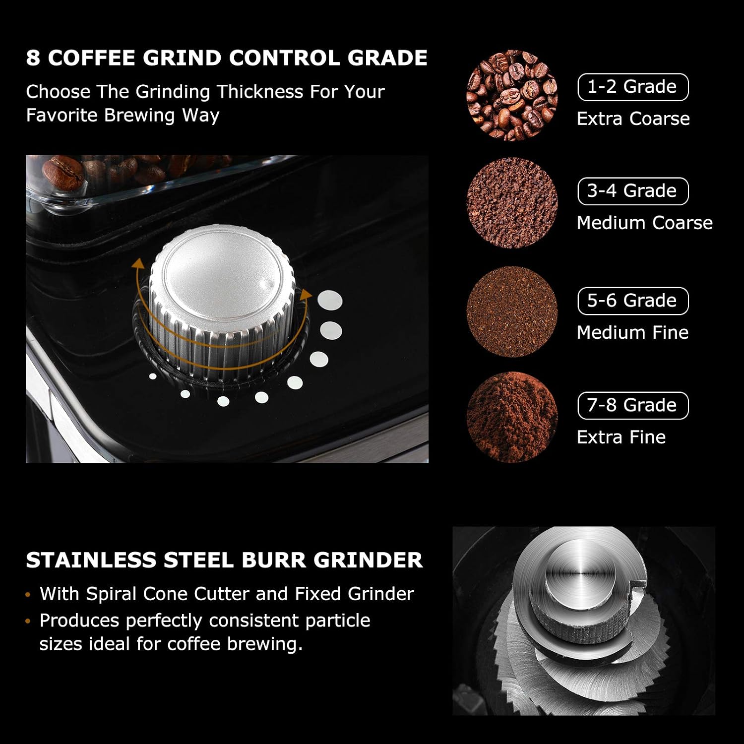 10 Cup Programmable Coffee Maker e With Burr Conical Grinder, Grind & Brew Coffee Machine, 50 Oz Capacity Coffeemaker Carafe Built In Coffee Beans Grinder/ Bold Function/ For Home & Kitchen