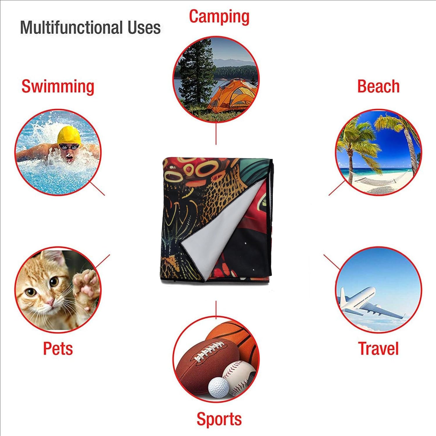 Octopus Red Oversized Sand Free Beach Towel – 71"X32" Lightweight Quick Dry Microfiber Terry Towel For Travel, Swimming, Pool, And Camping, Absorbent And Compact Beach Essential For Women And Men