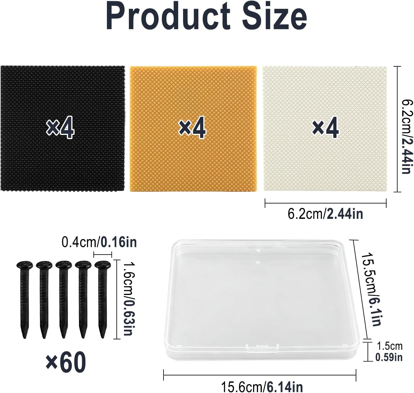 6 Pair of High Heels Patches, Square Rubber Heel Repair Pads, Non-Slip Heel Tips for Shoes, 3 Colors Boot Sole Replacement Kit with 60 Metal Nails & Plastic Storage Box for Women Men Boots