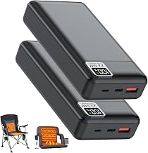 2-Pack 20000mAh Battery Pack for Heated Chair, Vest, Stadium Seat | PD20W Fast Charging Power Bank for iPhone/iPad, LCD Screen, 5V/2A/3A Max PD20W In/Output, Camping & Travel Essential