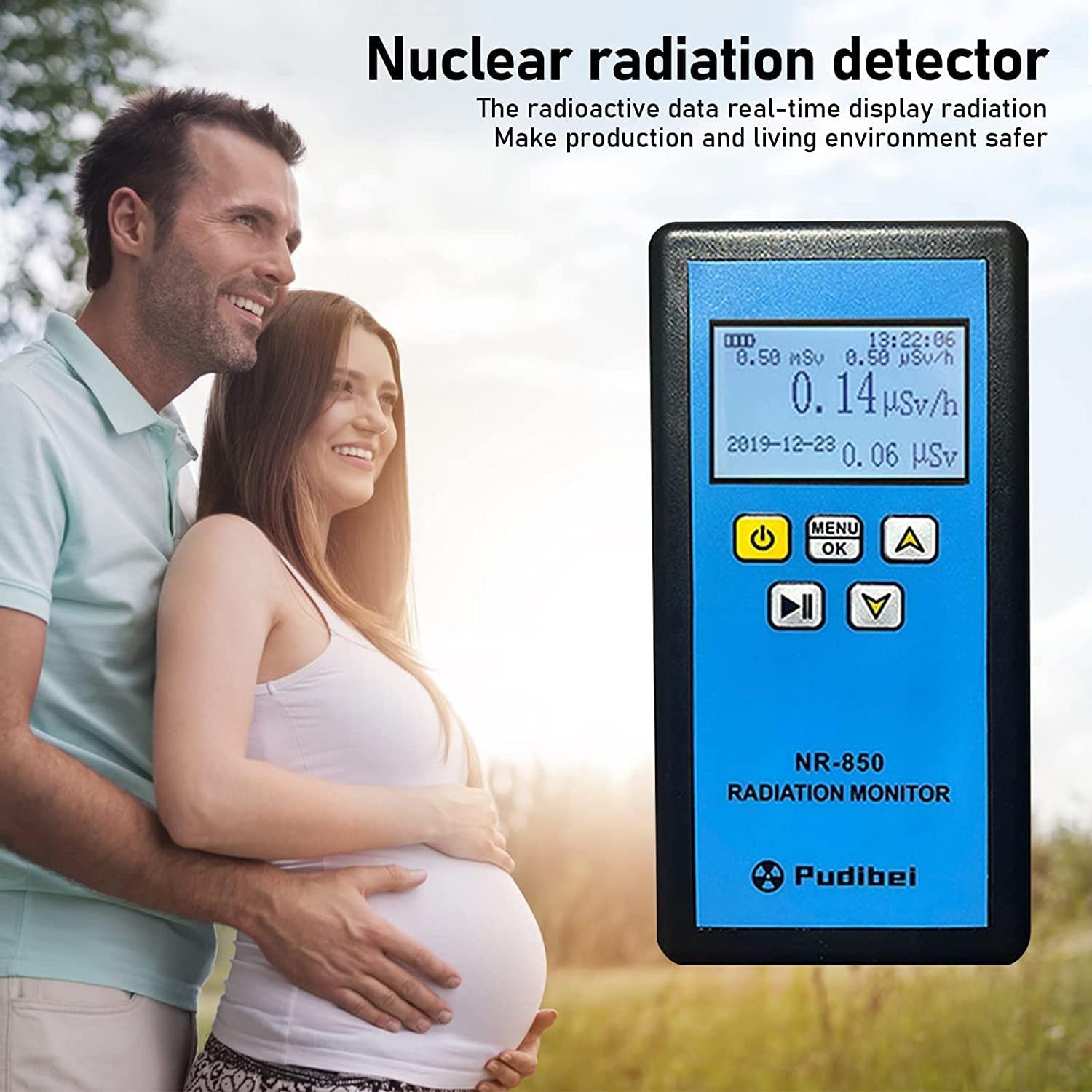 Handheld Nuclear Radiation Meter, Professional Geiger Counter Dosimeter Portable Radioactive Detector for X Y Beta Gamma Rays, Electromagnetic Field Tester