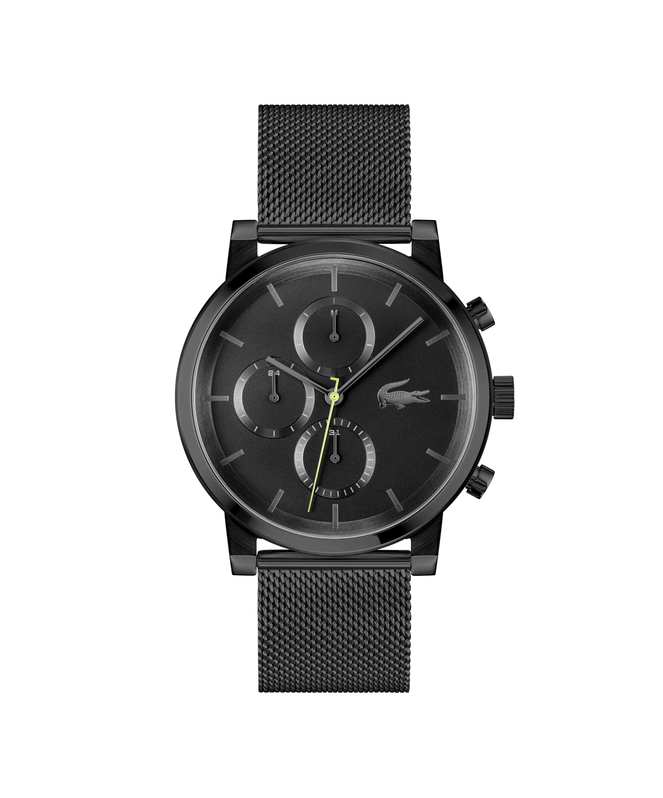 Lacoste Men's Replay Multifunction Black Dial Black IP Mesh Watch