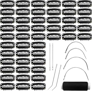 MUIIGOOD 50Pcs 32mm Hairpieces Snap Clips U Shape Wig Clips for Hair Extensions Making Wig Accessories Set Tools (Black)
