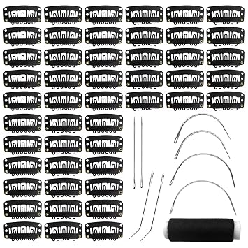 MUIIGOOD 50Pcs 32mm Hairpieces Snap Clips U Shape Wig Clips for Hair Extensions Making Wig Accessories Set Tools Black