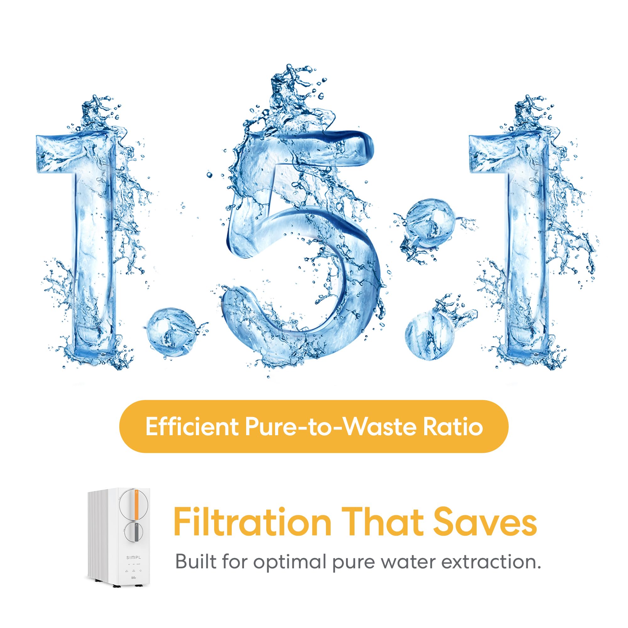 Brio SIMPL Sistema de ósmosis inversa sin tanque de 4 etapas para debajo del fregadero, 600 GPD, caudal de 1.5 LPM, pura-drenaje 1.5:1, filtros, grifo y kit de instalación incluidos