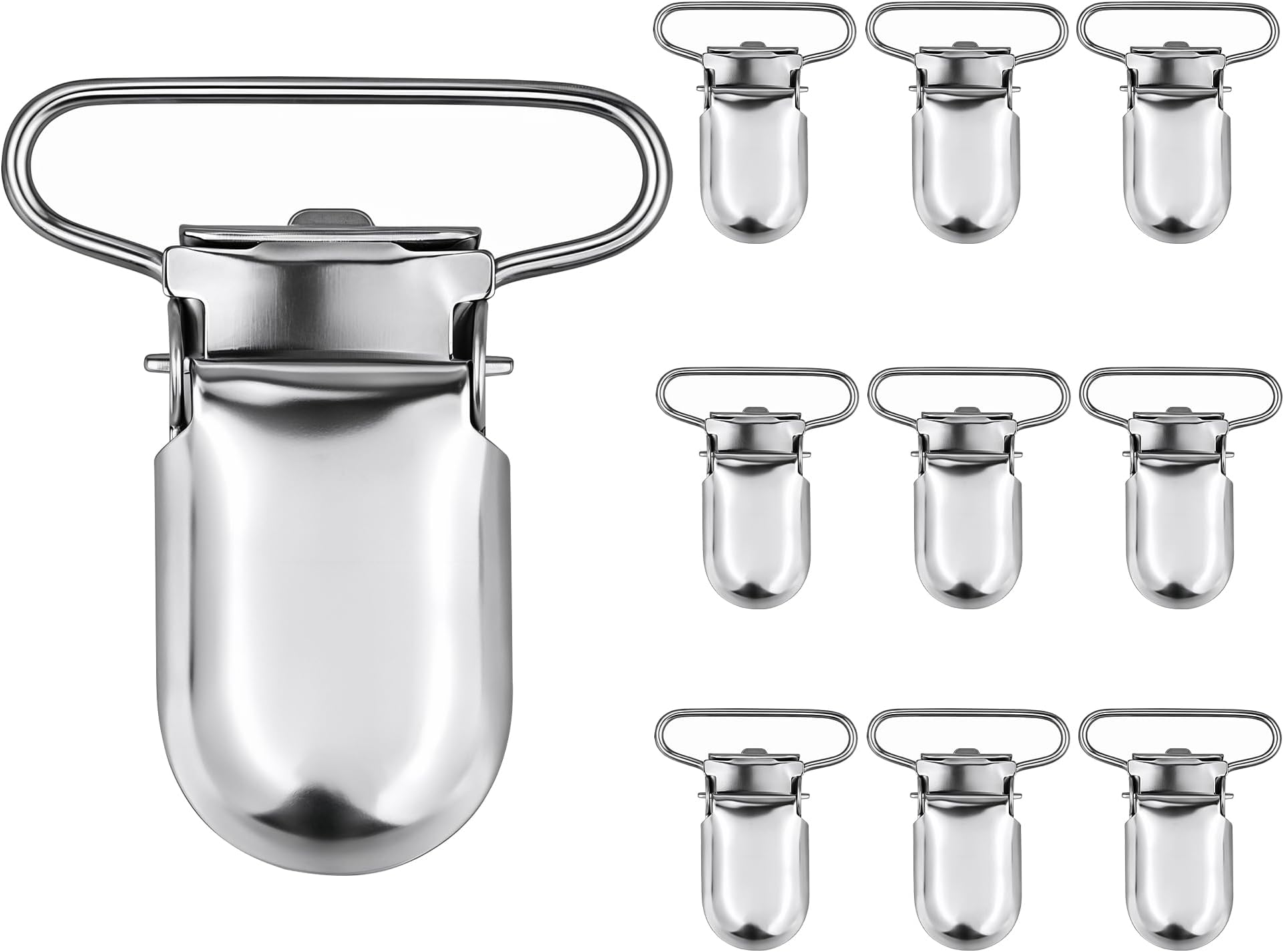 Trimming Shop 10pcs Silver Metal Brace Clips for Trousers and Denim Jeans - Suspender Fastener for Elastic Straps - Holder Grips for Men and Women, 25mm (2.5cm)
