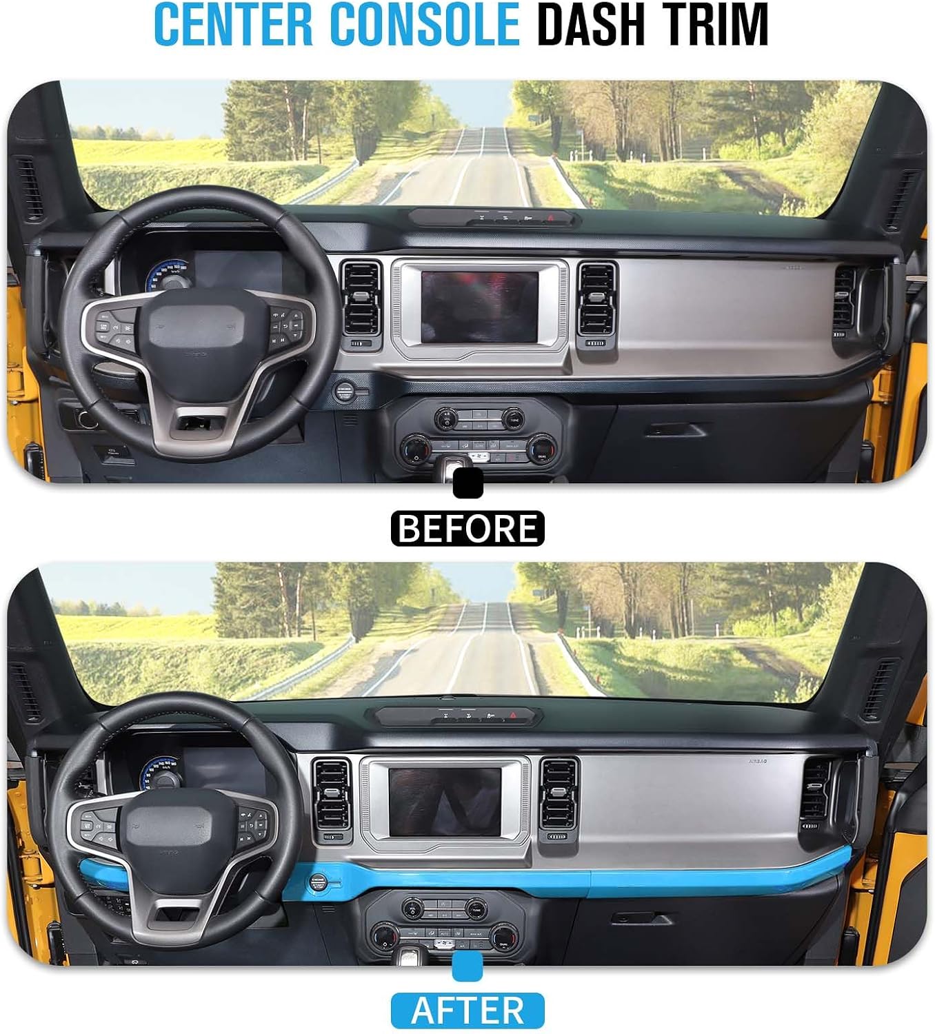Jimen Compatible with Ford Bronco 2021-2025, 3PCS Center Console Dash Panel Cover Trim Kits (Light Blue)
