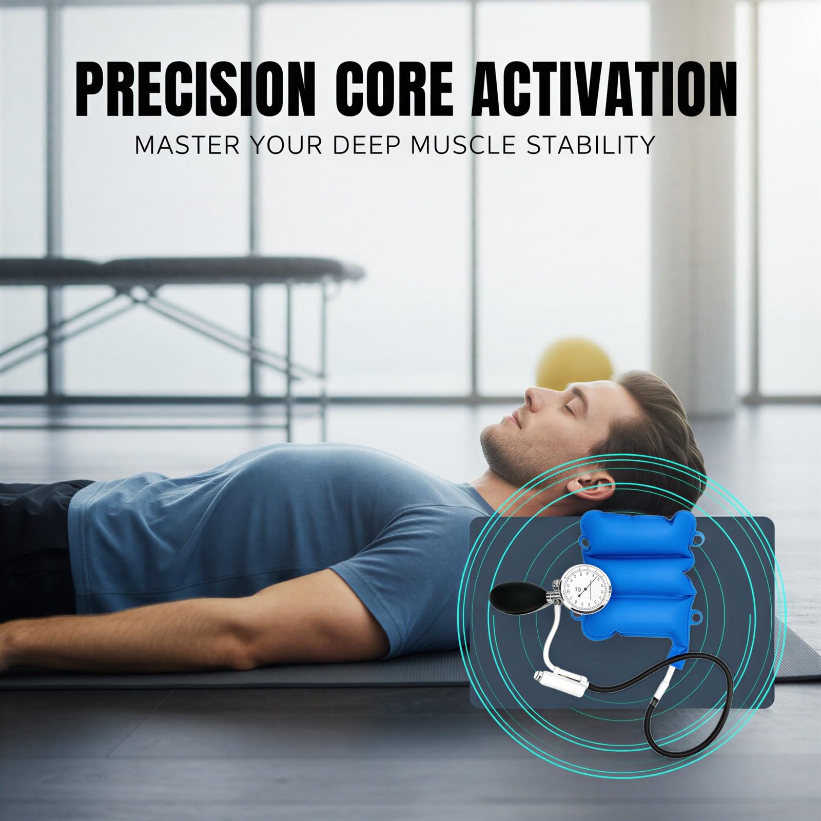 Stabilisateur de biofeedback de pression avec jauge de précision, entraîneur de contrôle musculaire pour le core et la rééducation, confort du bas du dos et de la nuque, pompe manuelle incluse